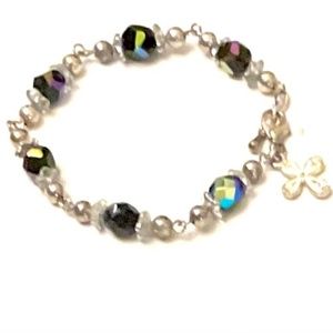 Silver & Black Crystal Bracelet 7” to 7.5”